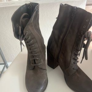 Boutique 9 Brown Leather Block Heel combat boots